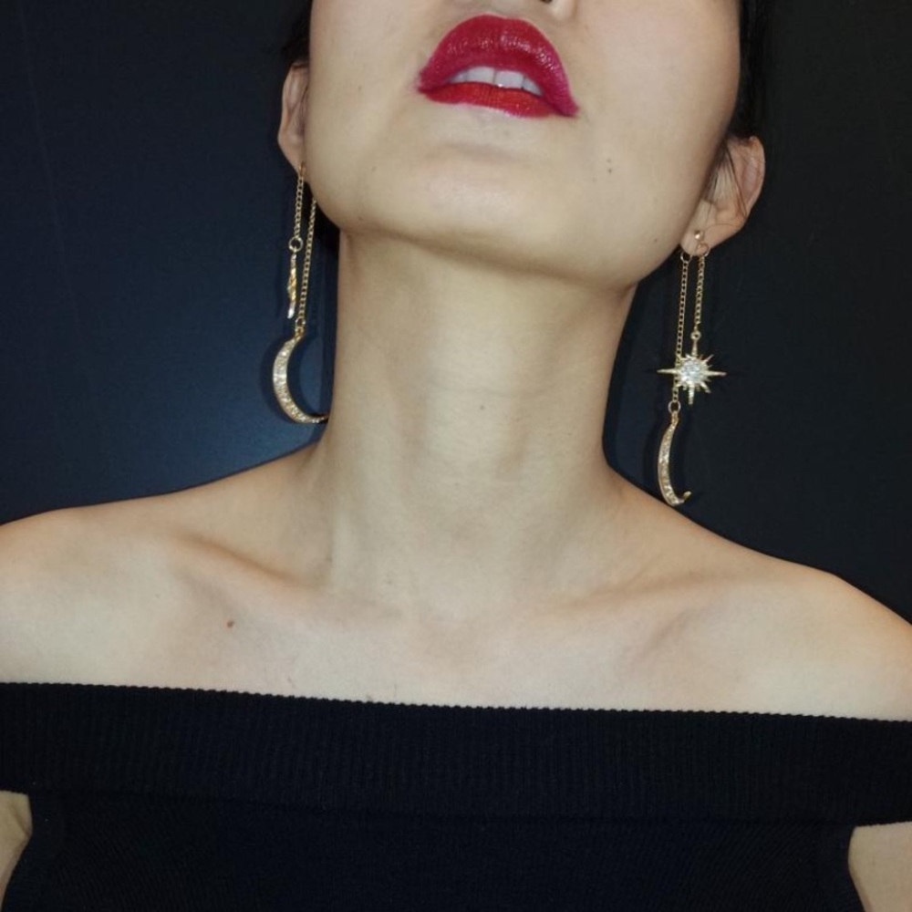 Moon and Star Dangle Earrings - Picture 3 of 11